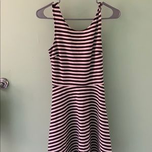 Fit and flare grey and white striped dress